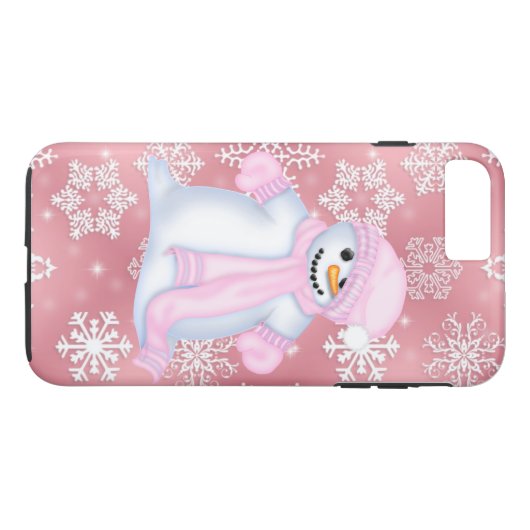 クリスマスの雪だるまのピンクのiPhone 7のプラスの場合 Case-Mate iPhoneケース (裏面(横))