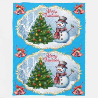 クリスマスの雪だるまのベル 可愛い フリースブランケット
