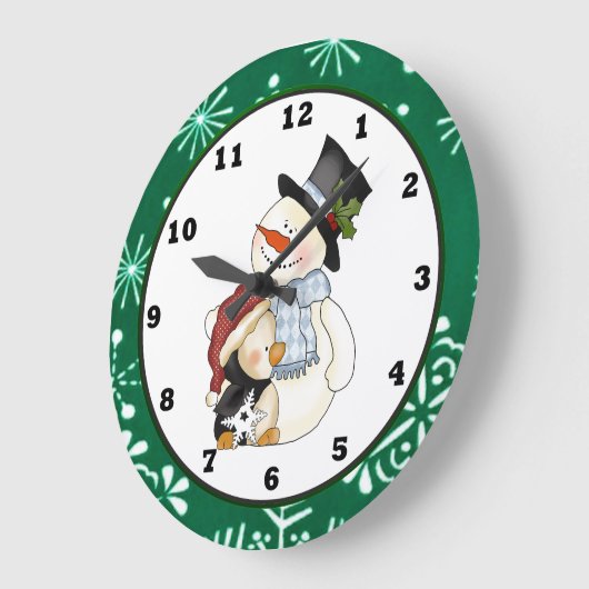 クリスマスの雪だるまの休日の漫画の時計 ラージ壁時計 (傾斜)