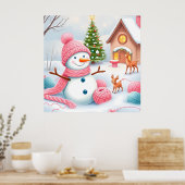 クリスマスの雪だるまの冬の壁飾り ポスター (キッチン)