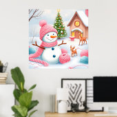 クリスマスの雪だるまの冬の壁飾り ポスター (ホームオフィス)