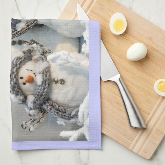 クリスマスの雪だるまの台所タオル キッチンタオル (四つ折り)