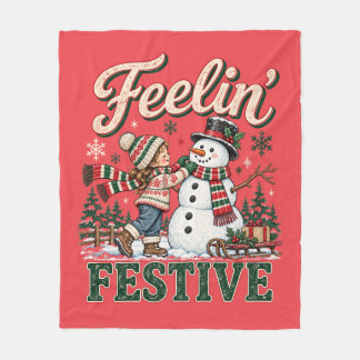 クリスマスの雪だるまの子供たちの気持ちのよい祭典 フリースブランケット