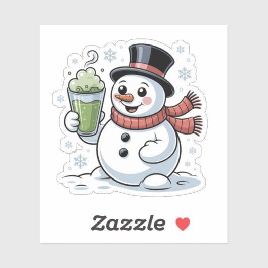 クリスマスの雪だるまの抹茶ドリンク シール (シート)