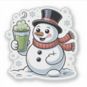 クリスマスの雪だるまの抹茶ドリンク シール (正面)