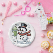 クリスマスの雪だるまの抹茶ドリンク  ペーパープレート (パーティー)