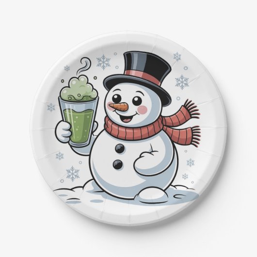 クリスマスの雪だるまの抹茶ドリンク  ペーパープレート (正面)