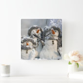 クリスマスの雪だるまの柱時計 スクエア壁時計 (ホーム)