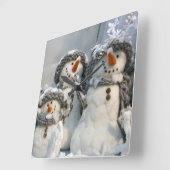 クリスマスの雪だるまの柱時計 スクエア壁時計 (傾斜)