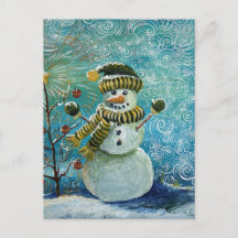 クリスマスの雪だるまの絵画、雪が降る準備ができて