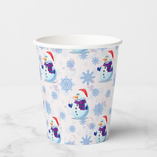 クリスマスの雪だるまの表面パターン 紙コップ (正面)