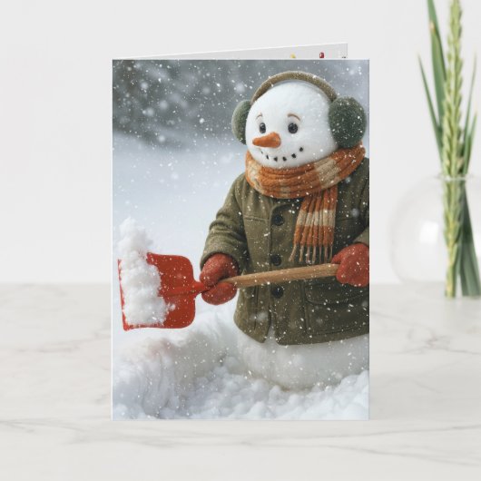 クリスマスの雪だるまの除雪 カード (正面)
