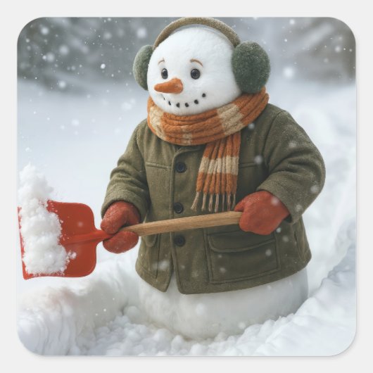 クリスマスの雪だるまの除雪 スクエアシール (正面)
