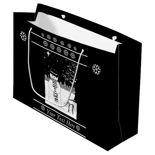 クリスマスの雪だるまの雪景色 ラージペーパーバッグ (正面アングル)