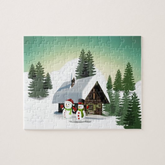 クリスマスの雪だるまの風景 ジグソーパズル (横)