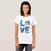 クリスマスの雪だるまのLOVEパロディ Tシャツ (正面フル)