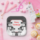 クリスマスの雪だるまスクエアデザイン ペーパープレート (パーティー)