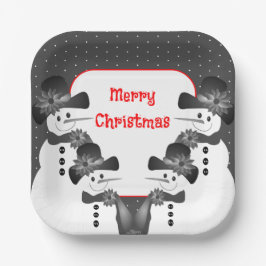 クリスマスの雪だるまスクエアデザイン ペーパープレート