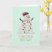 クリスマスの雪だるまパン： 一目惚れの恋 カード (黄色い花)