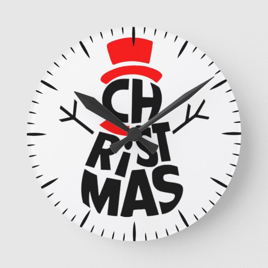 クリスマスの雪だるまワードアート ラウンド壁時計 (正面)