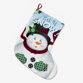 クリスマスの雪だるま休日 ラージクリスマスストッキング (正面 (吊り時))