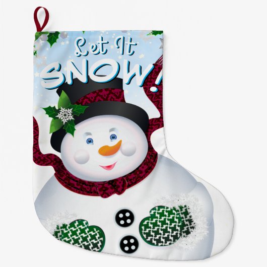 クリスマスの雪だるま休日 ラージクリスマスストッキング (正面)