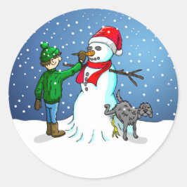 クリスマスの雪だるま作り ラウンドシール