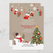 クリスマスの雪だるま引越しのお知らせ シーズンカード (正面/裏面)