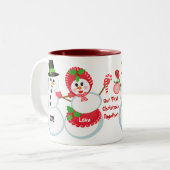 クリスマスの雪だるま愛ガラスコーヒー・マグ ツートーンマグカップ (正面左)
