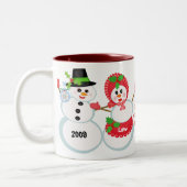 クリスマスの雪だるま愛ガラスコーヒー・マグ ツートーンマグカップ (左)