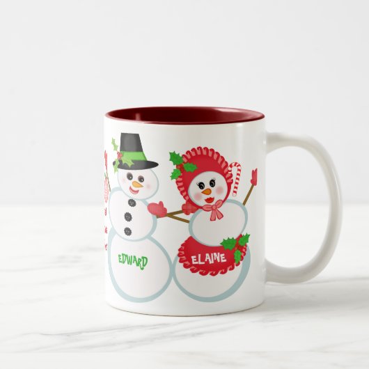 クリスマスの雪だるま愛ガラスコーヒー・マグ ツートーンマグカップ (右)