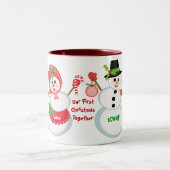 クリスマスの雪だるま愛ガラスコーヒー・マグ ツートーンマグカップ (中央)
