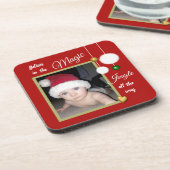 クリスマスの雪だるま赤い写真 コースター (左側)