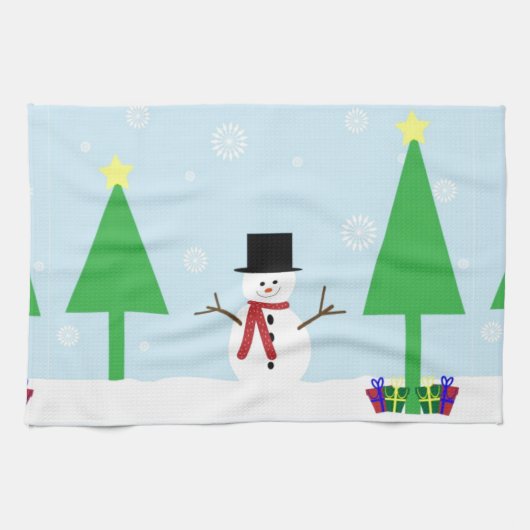 クリスマスの雪だるま キッチンタオル (横)