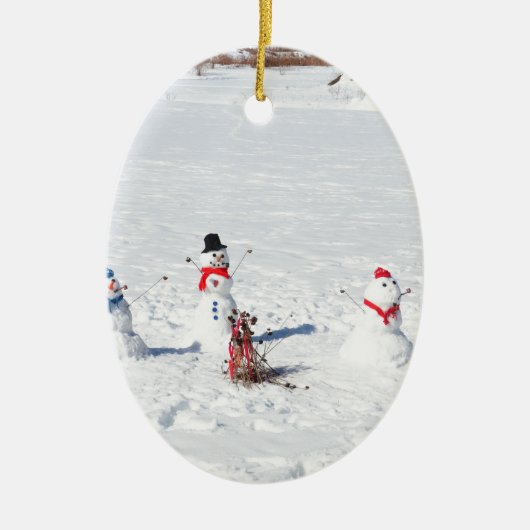 クリスマスの雪だるま セラミックオーナメント (正面)