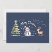 クリスマスの雪だるま トナカイ クリスマスツリー 冬 シーズンカード (正面)