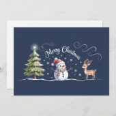 クリスマスの雪だるま トナカイ クリスマスツリー 冬 シーズンカード (正面/裏面)
