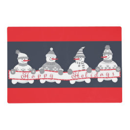 「クリスマスの雪だるま」ホリデー プレートマット ラミネート プレート
