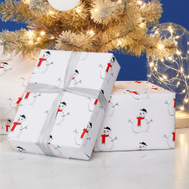 クリスマスの雪だるま ホリデー 赤 黒 おしゃれ ラッピングペーパー