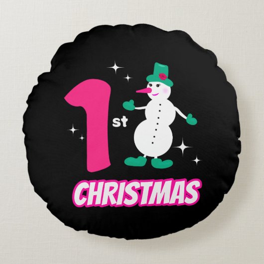 クリスマスの雪だるま  ラウンドクッション (正面)