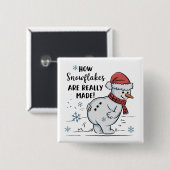 クリスマスの雪だるま 本当の雪片の作られ方 缶バッジ (正面&裏面)