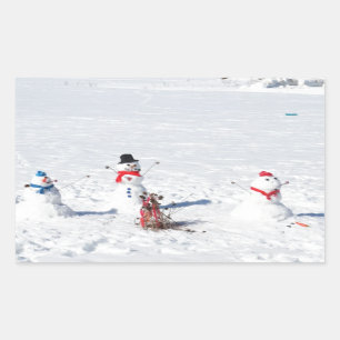 クリスマスの雪だるま 長方形シール