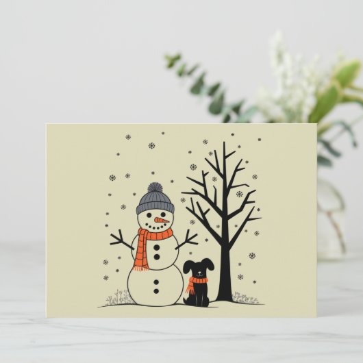クリスマスの雪だるま Xmas 犬 冬 シーズンカード (スタンド正面)