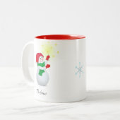 クリスマスの雪だるまTシャツ ツートーンマグカップ (正面左)