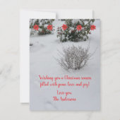 クリスマスの雪とポインセチアの写真 カード (裏面)