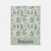 クリスマスの雪と木のコケの名前で緑 フリースブランケット (正面)