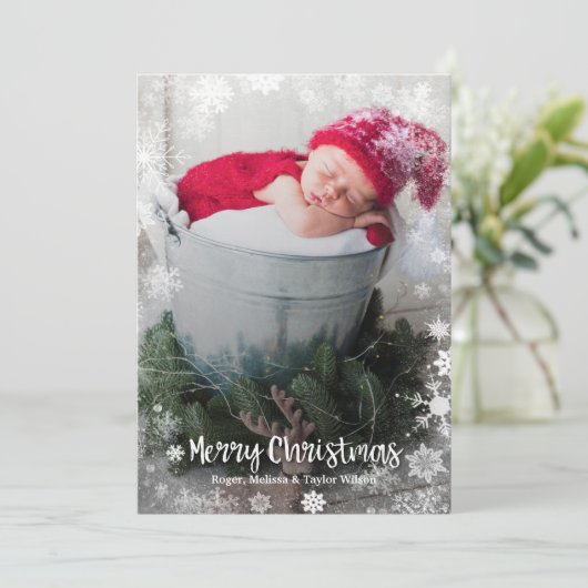 クリスマスの雪のかけら写真の誕生アナウンス シーズンカード (スタンド正面)