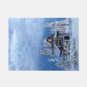 クリスマスの雪のギンガーブレッドハウス ドアマット (正面)