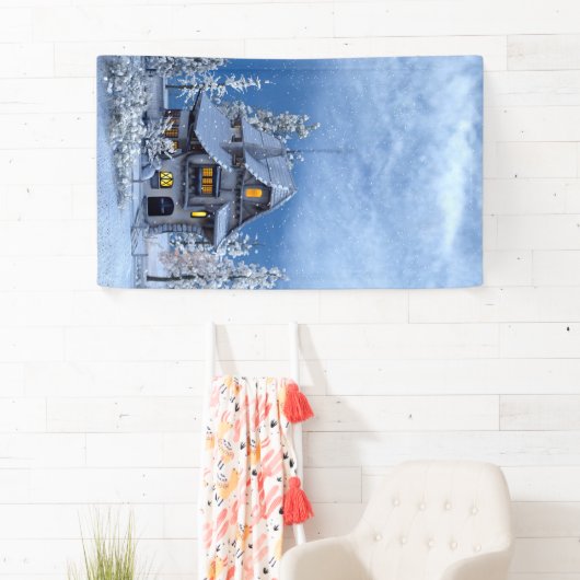 クリスマスの雪のギンガーブレッドハウス 横断幕 (インサイチュ)