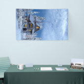 クリスマスの雪のギンガーブレッドハウス 横断幕 (トレードショー)